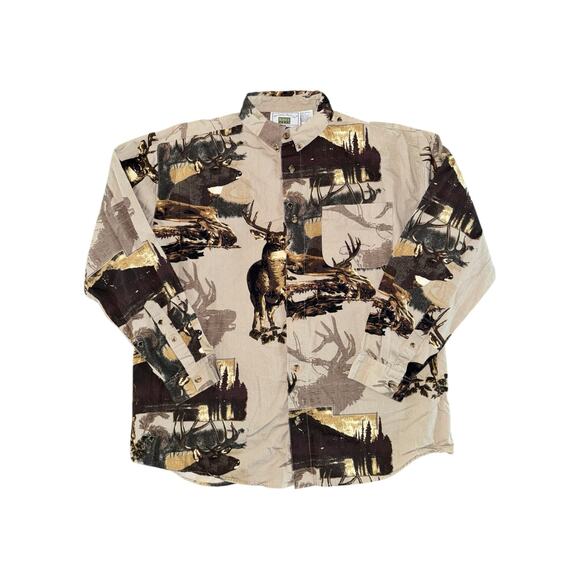 VTG Michael Austin Rugged Wear Wildlife Deer Print Button Down Shirt Size Large - Picture 1 of 8